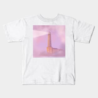 lavender lighthouse in the mist. Kids T-Shirt